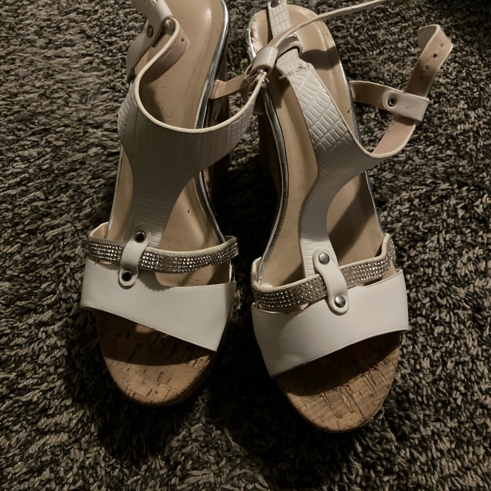 Extreme White Strappy Wedge Sandals